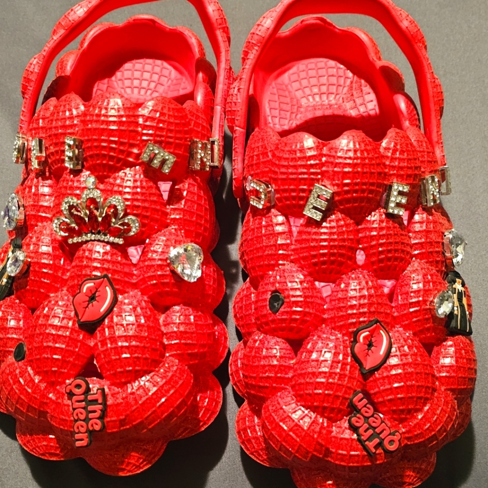Red Adult  Shoes with Decorative Charms Some are  Missing Charms From Shoes